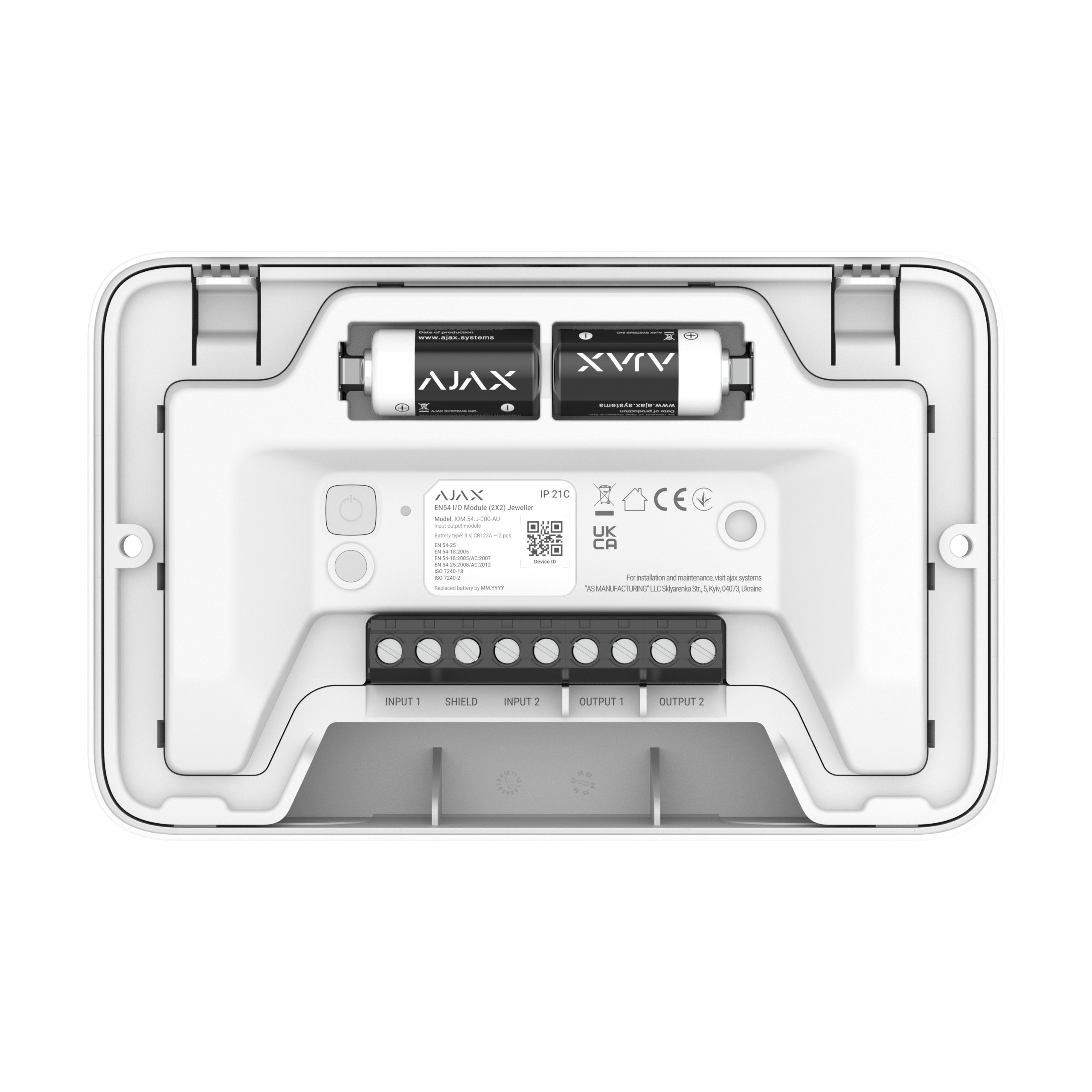 Render – Ajax EN54 I_O Module (2X2) – battery - v1 - white I/O MODULE (2x2)-W EN54 - Image 1